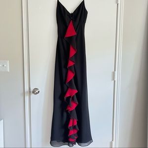 Blondie Nites Black & Red Ruffle Open Slit Front Maxi Dress